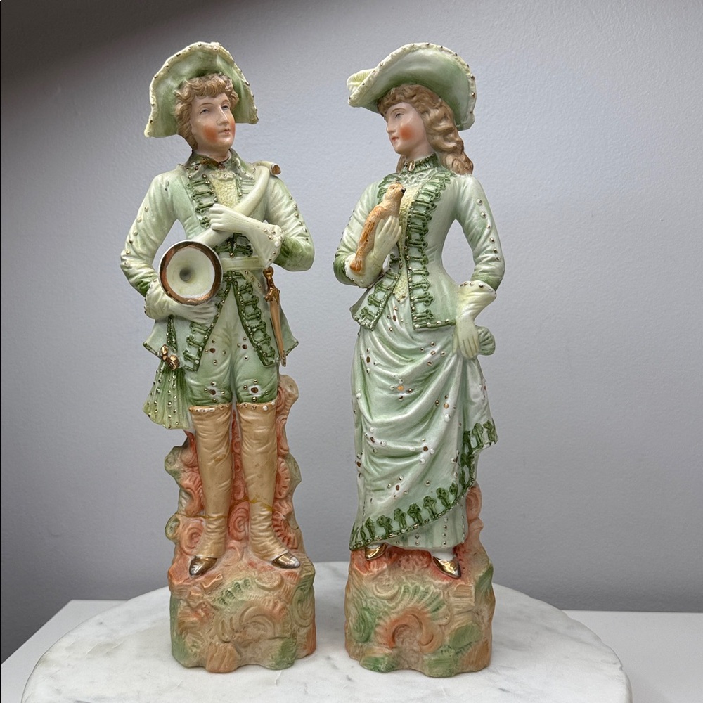 Antique German Bisque Porcelain Gentleman & Lady Victorian Figurines